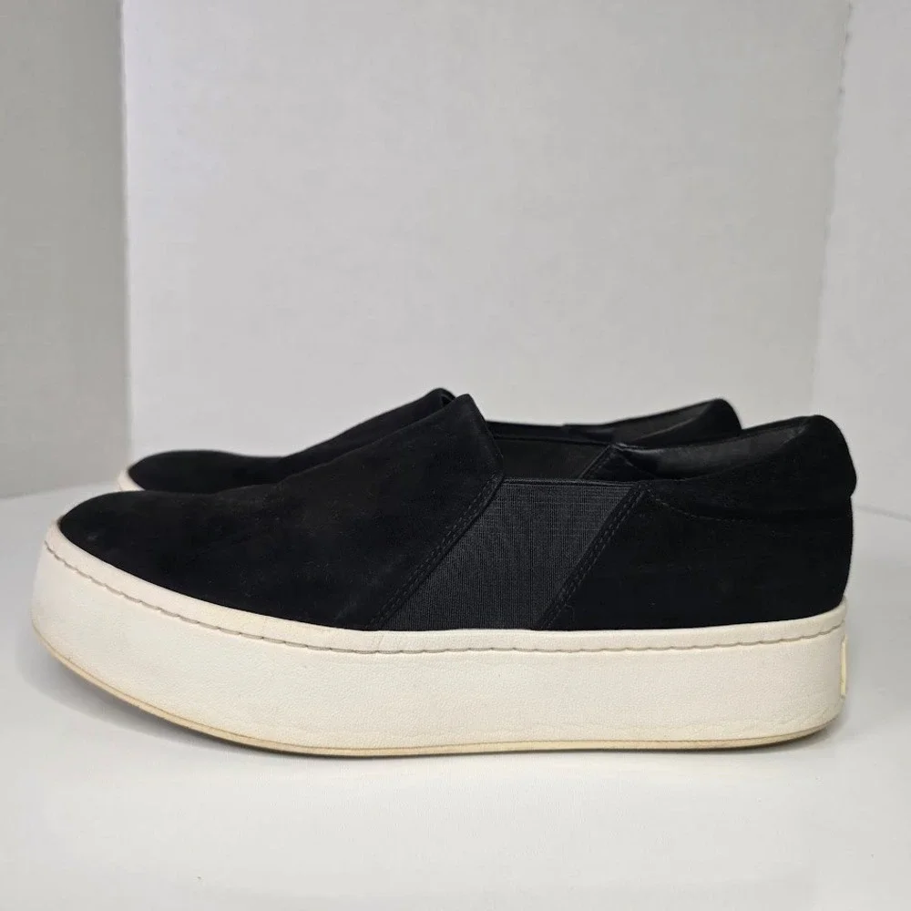 Vince Women US 8 EUR‎ 38 Warren Black Suede Platform Slip On Sneakers Shoes